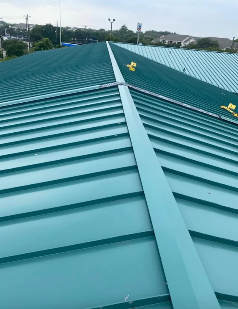 Green commercial metal roof ridge and valley for Metal Roof Repair in Crandall